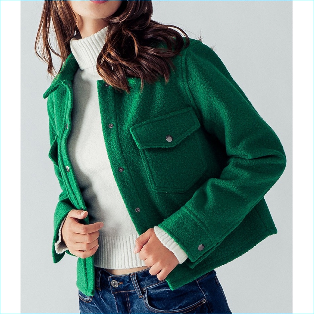 LAST ONE!! Green Curly Sherpa Cropped Shacket - Picture 5 of 7